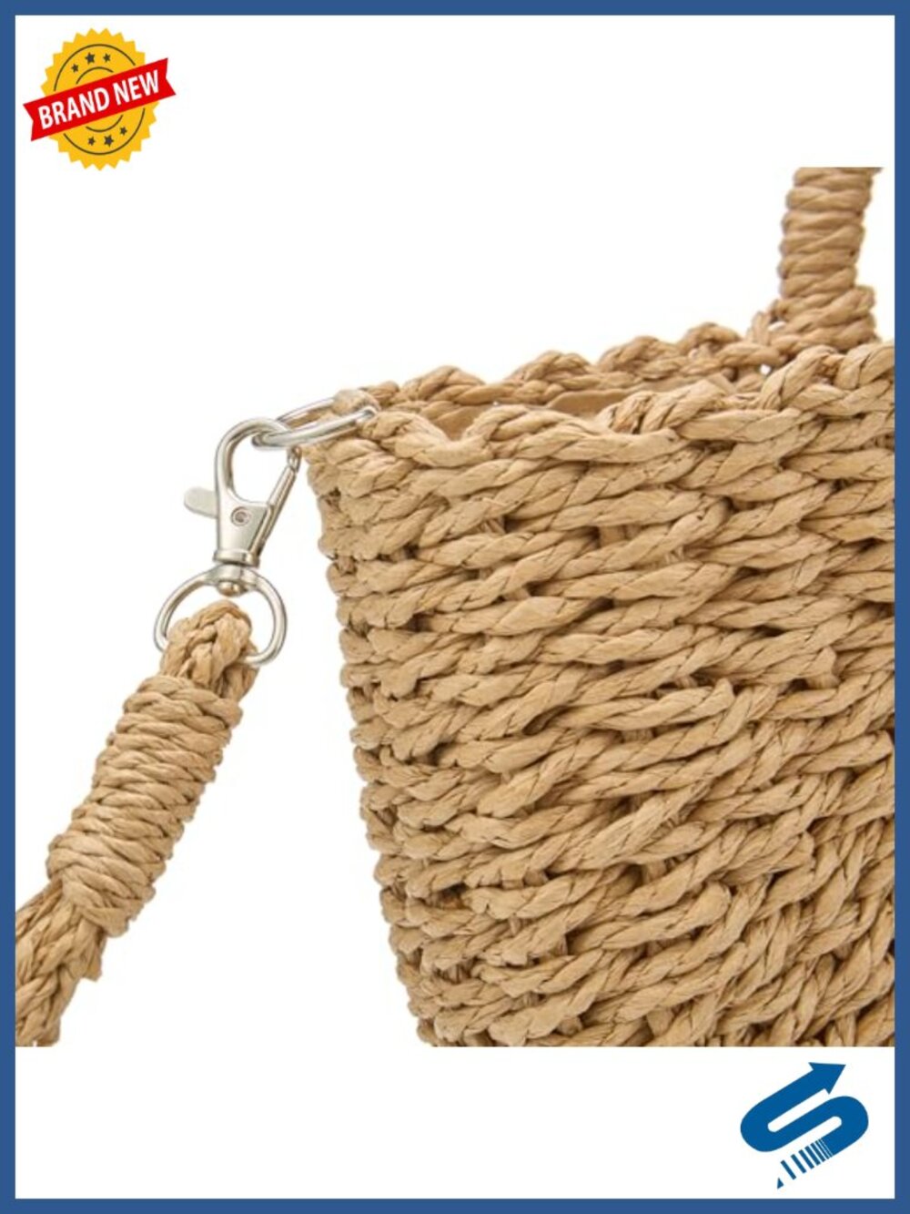 Handwoven Straw Rattan Crossbody Tote Beach Bag with Drawstring - Picture 6 of 6